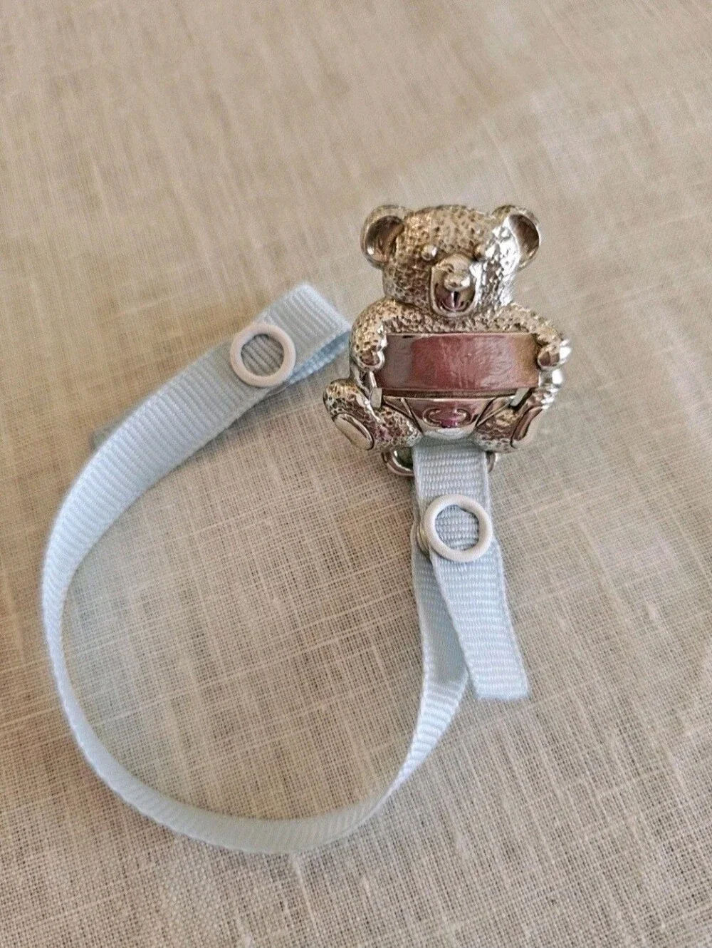 Empire Sterling Silver Teddy Bear Baby Boy Pacifier Clip .925 Blue Engravable
